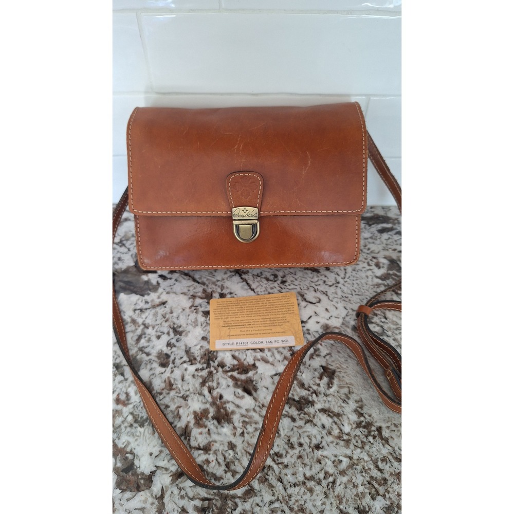 Patricia Nash Tan Leather Crossbody Bag P14101 Accordion Flap Push Lock Purse